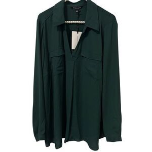 41 Hawthorn Top Womens Plus 3X Green Long Sleeve Popover Office Career Mature NW